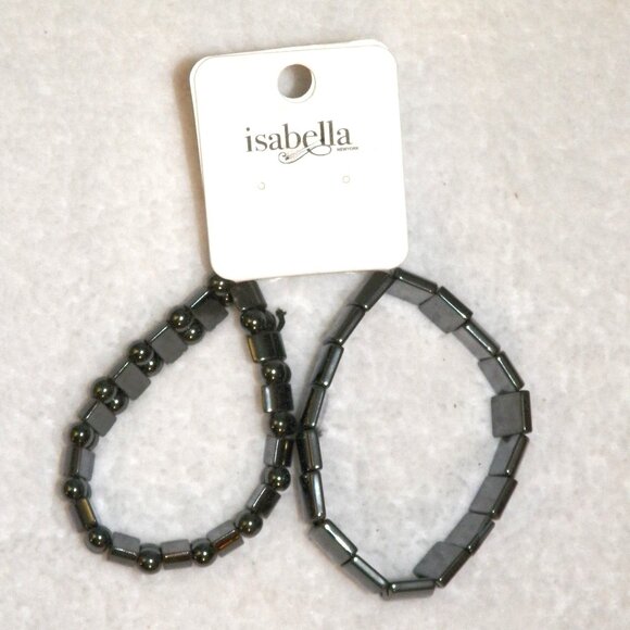 2PC Magnetic Hematite Beaded Stretch Bracelet Set - Picture 2 of 5